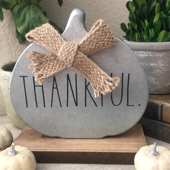 Rae Dunn Rustic Farmhouse fall galvanized pumpkin on wooden base - Picture 6 of 6